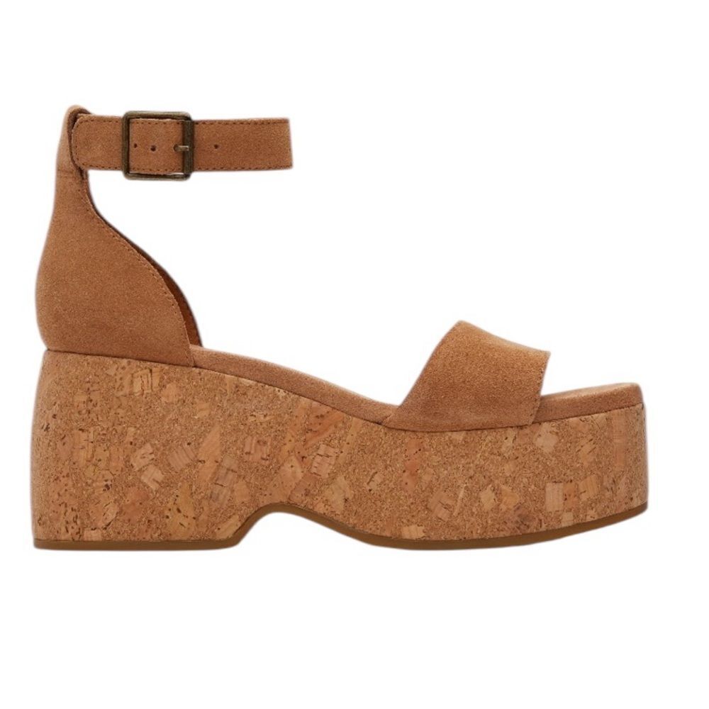 TOMS Tan Suede Cork Platform Sandals 9.5 - Picture 4 of 10